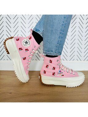 ❤️Converse Run Star Hike Hi Sz 10.5 Women's Shoes Pink Red Roses Sneaker A05192C